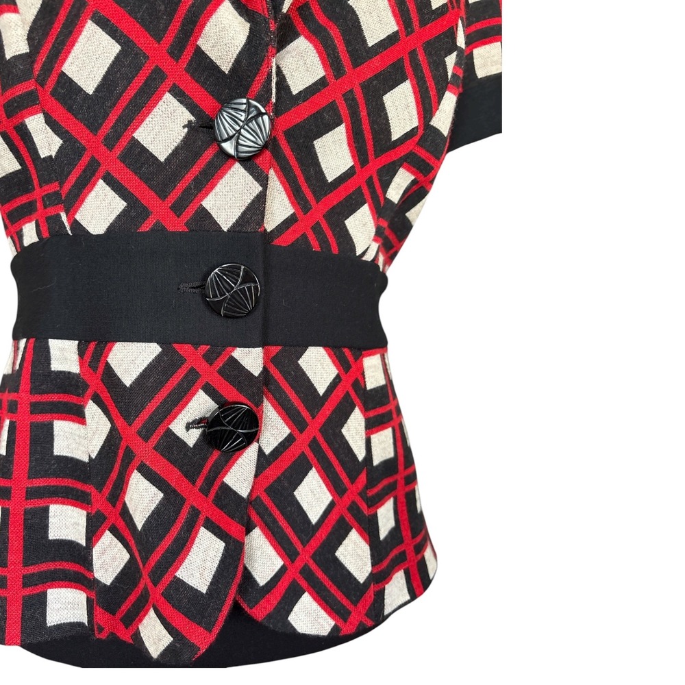Diane Von Furstenberg Red, Black & White Geo Print Wool Blend Jacket, Size 10 - Picture 2 of 7